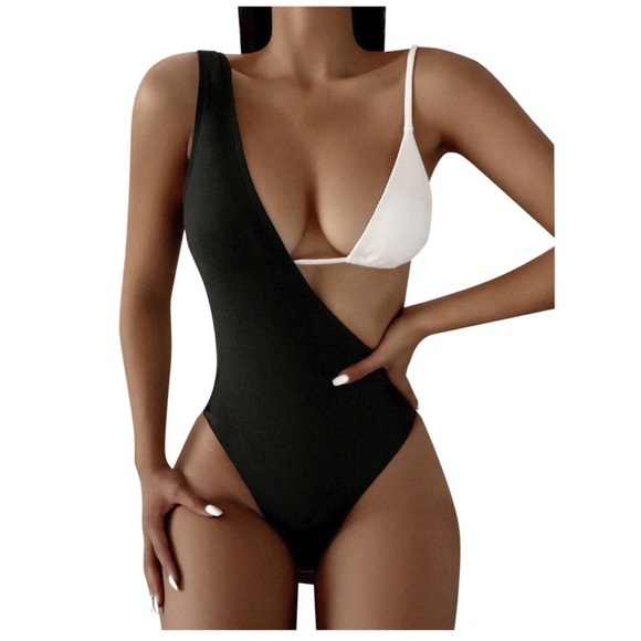 NEW! Ribbed 3 Pc Set Bikini Black & White Swimsuit - Picture 8 of 13